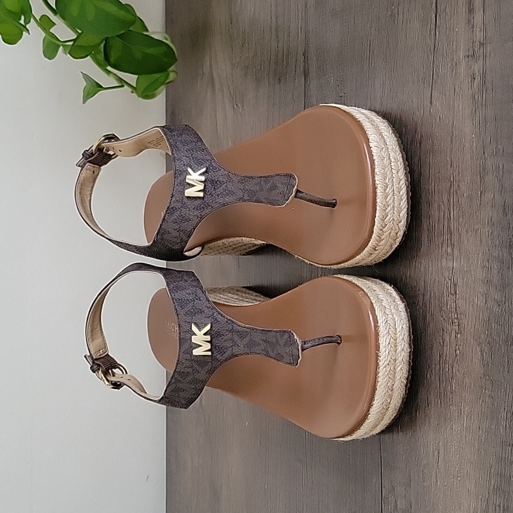 Michael Kors MK Laney T Strap Thong Espadrille Wedge Sandals 8.5 - Picture 4 of 13